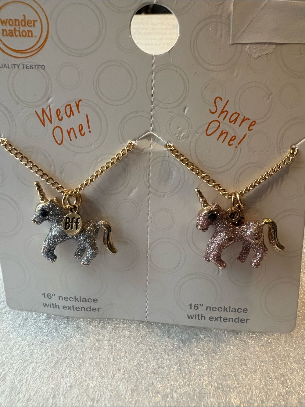 wonder nation Gold-Chain Unicorn Necklace Set with Silver & Pink Glitter Charms
